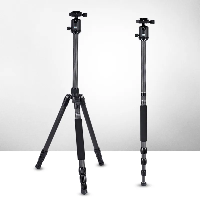 Foldable Carbon Fiber Tripod Monopod 360°Ball Head Detachable Max Load at 10kg Adjustable Height from 53cm to 160cm for Camera Phone