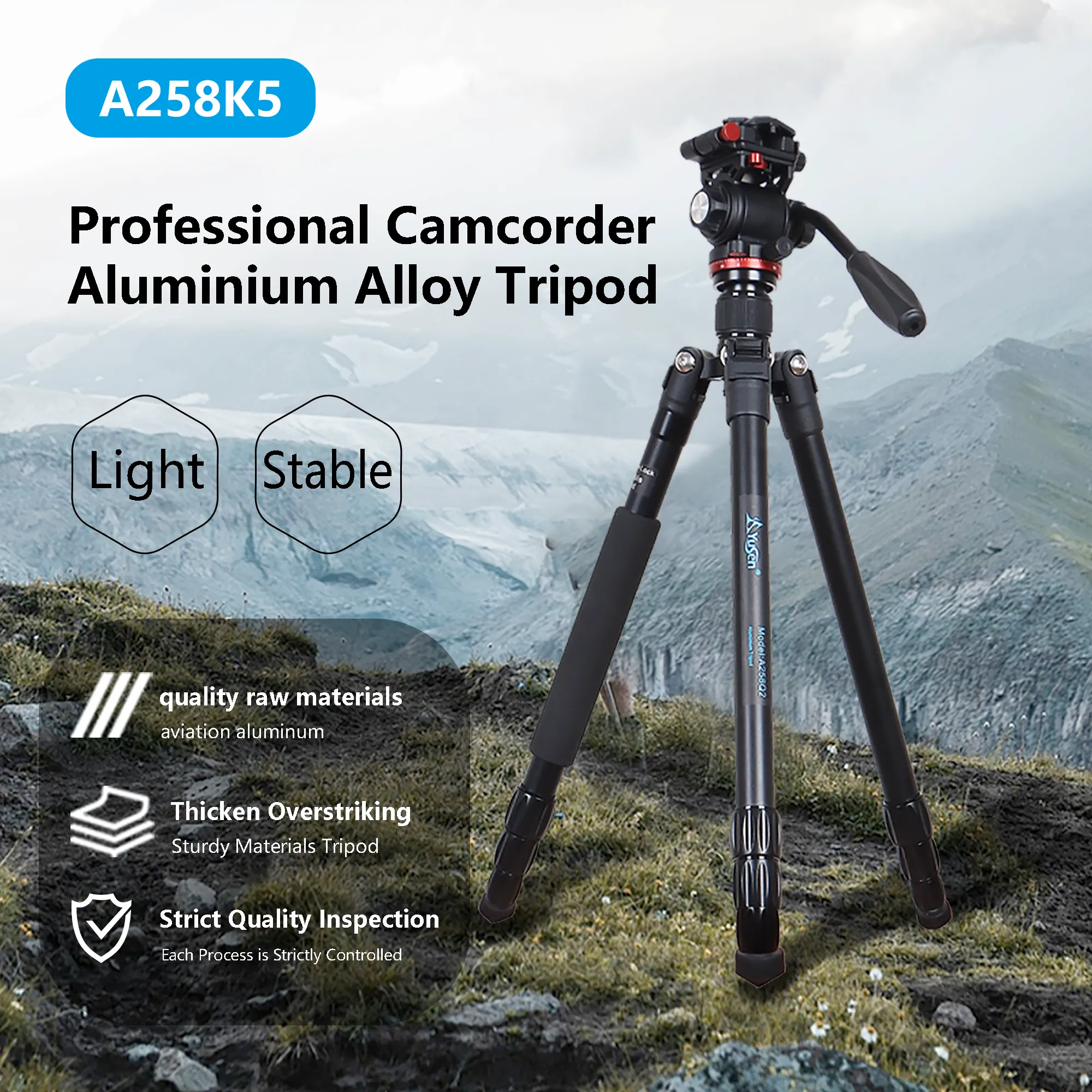 21" to 63" Adjustment Travel Aluminum Tripod Monopods with 360 Degree Fluid Pan Head and Quick Release Plate f