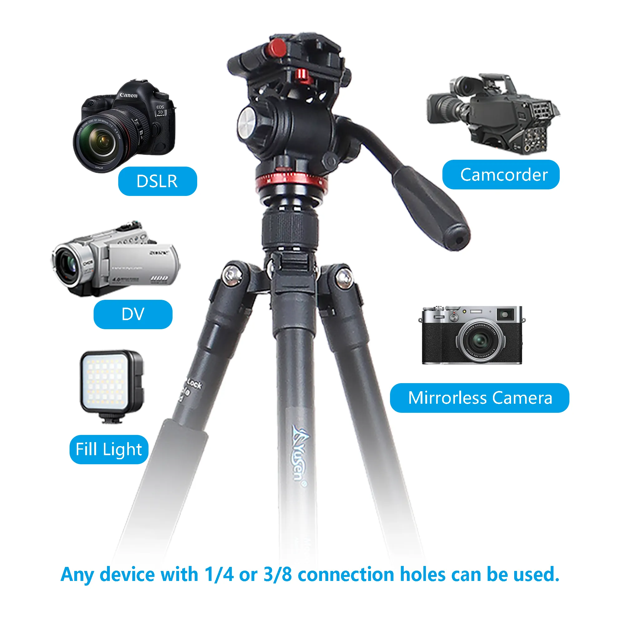 21" to 63" Adjustment Travel Aluminum Tripod Monopods with 360 Degree Fluid Pan Head and Quick Release Plate f