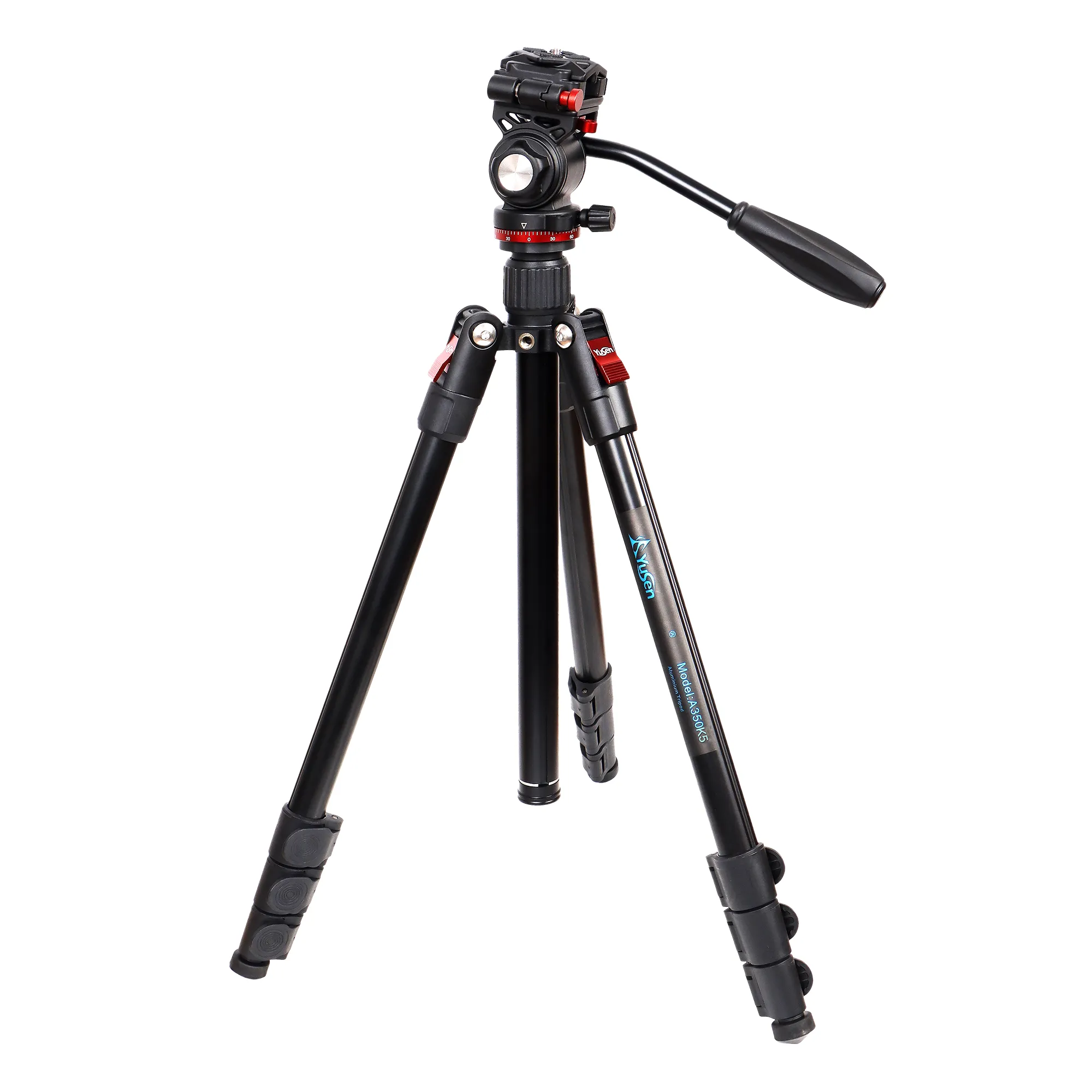 Professional Portable Aluminum Tripod with Hydraulic Damping Head Quick Release Plate Telescopic Handle for DSLR Camera
