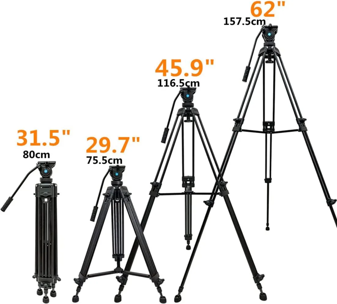 Video Tripod with Fluid Head , Metal Camera Tripod with Smooth Friction Damping