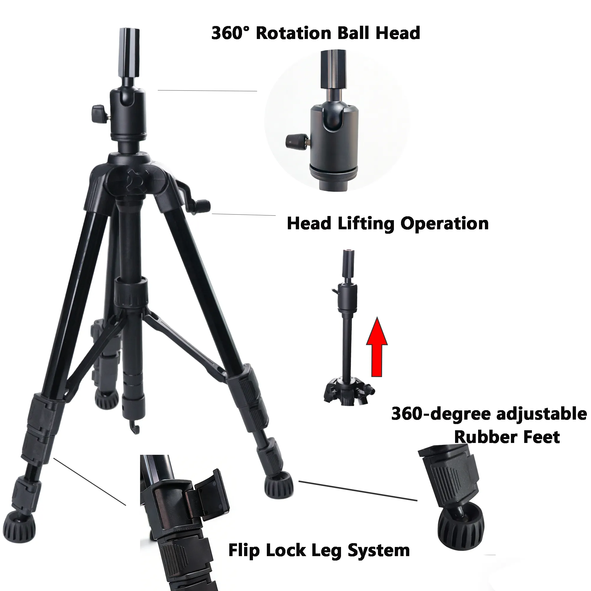 Adjustable Height Aluminum alloy Durable High Foot Tripod Wig Making Tripod for Wig Training Mannequin Head