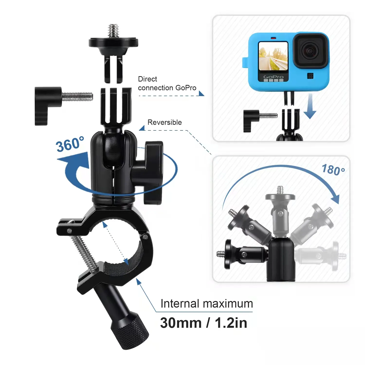 Super Clamp Bicycle Clip Camera Mount Motorcycle Handlebar Mount for GoPros and Action camera tripod stand