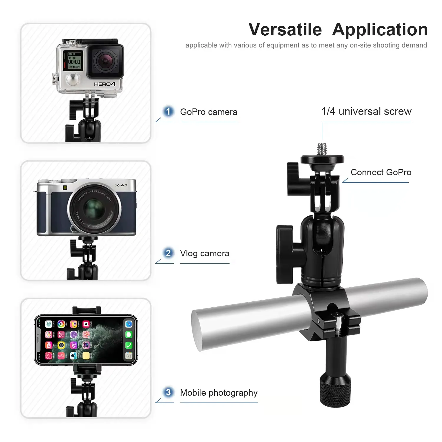Super Clamp Bicycle Clip Camera Mount Motorcycle Handlebar Mount for GoPros and Action camera tripod stand