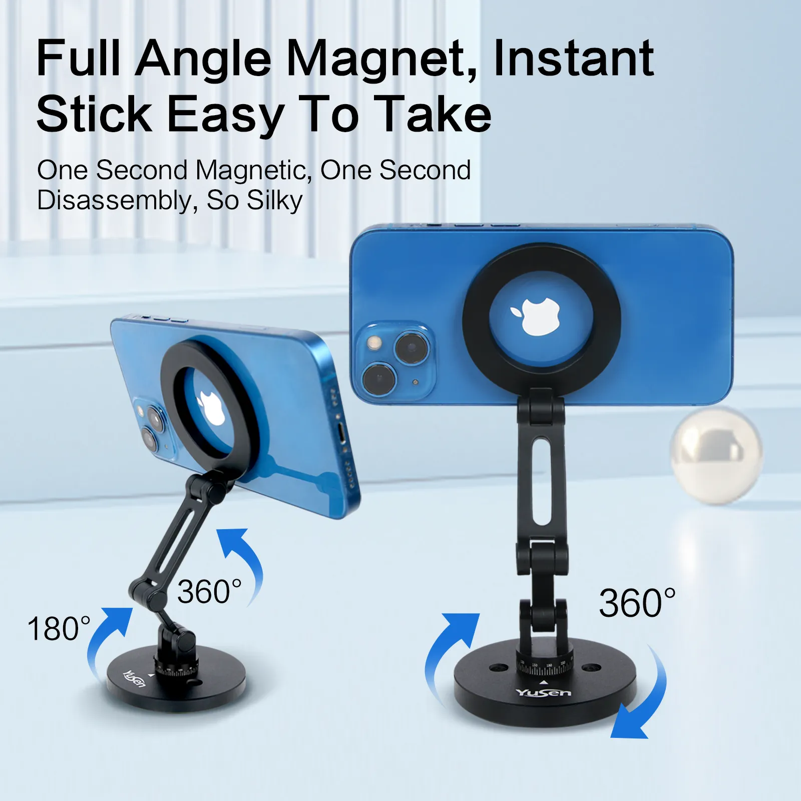 Vacuum Magnetic Suction Phone Holder Retractable Hands-Free Suction Cup Phone Mount for Car/Gym/Mirror/Smooth Surface