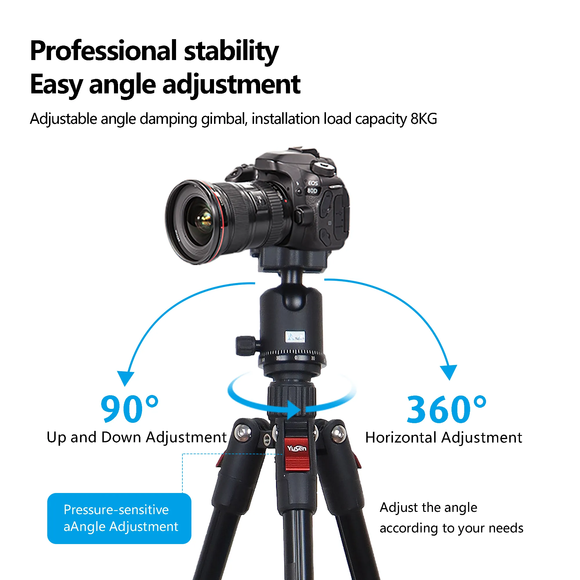 Aluminum Tripod with 360°Ball Head Max Load at 8kg Adjustable Height travel tripod for DSLR/SLR Camera Phone