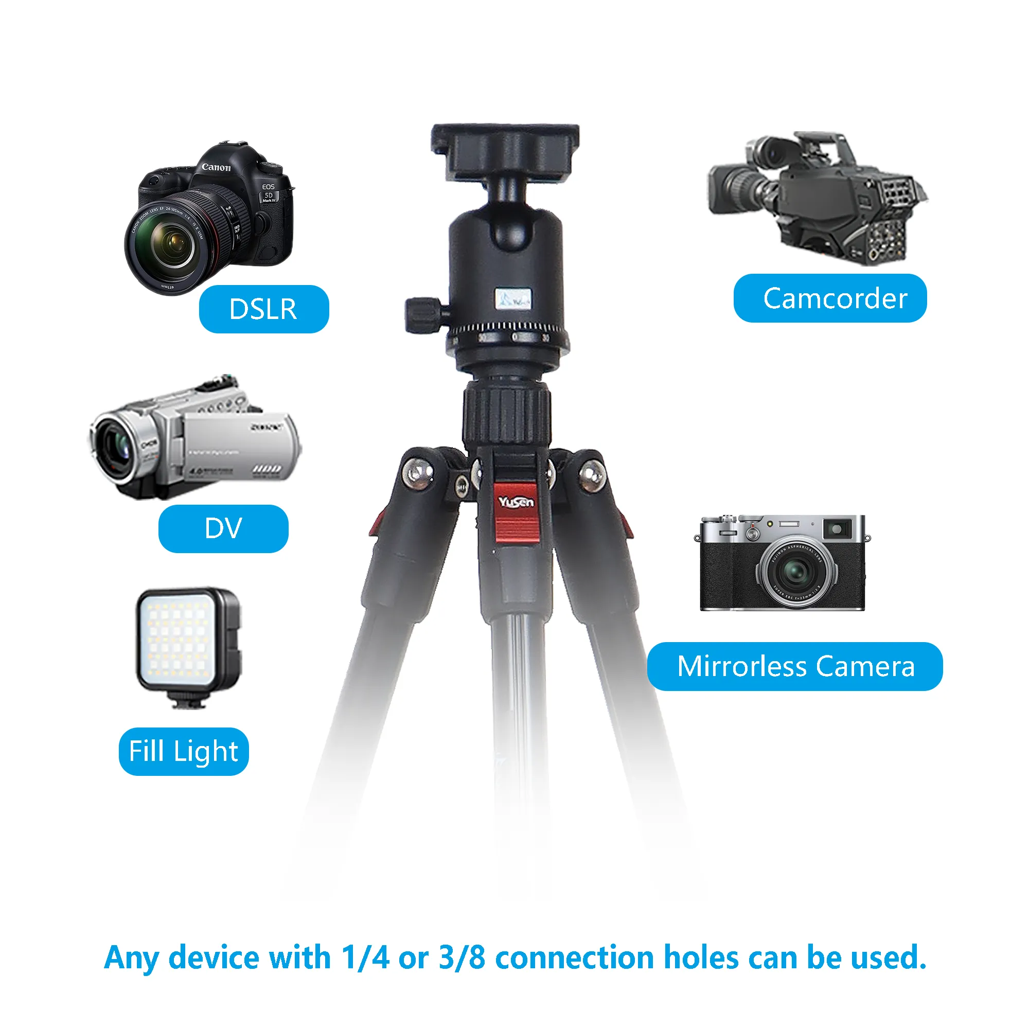 Aluminum Tripod with 360°Ball Head Max Load at 8kg Adjustable Height travel tripod for DSLR/SLR Camera Phone