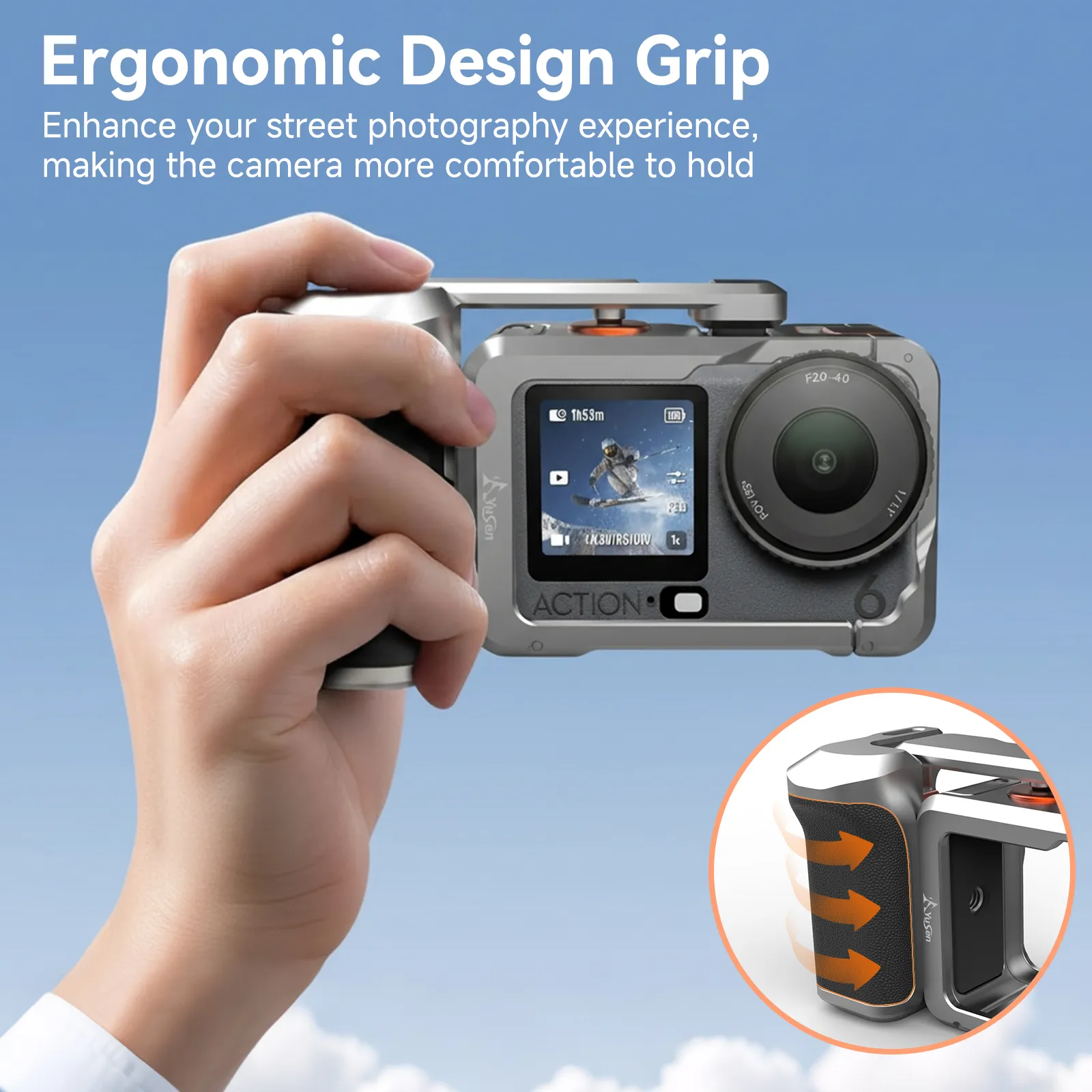 Street Grip Kit for DJI Action 6,Camera cage/Camera Grip Holder Set for DJI Osmo Action 6 Street Photography