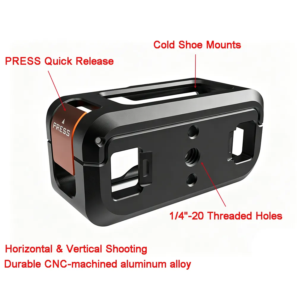 Camera Cage for DJI Osmo Nano,Lightweight Aluminum Protective Frame 1/4"-20 Threaded Hole and Cold Shoe Mount, Full Button Access, Magnetic Compatible - for Vlogging & Travel